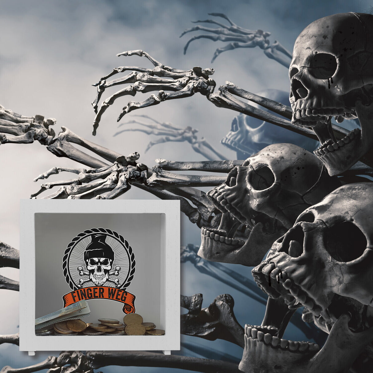 Totenkopf Finger Weg Spardose