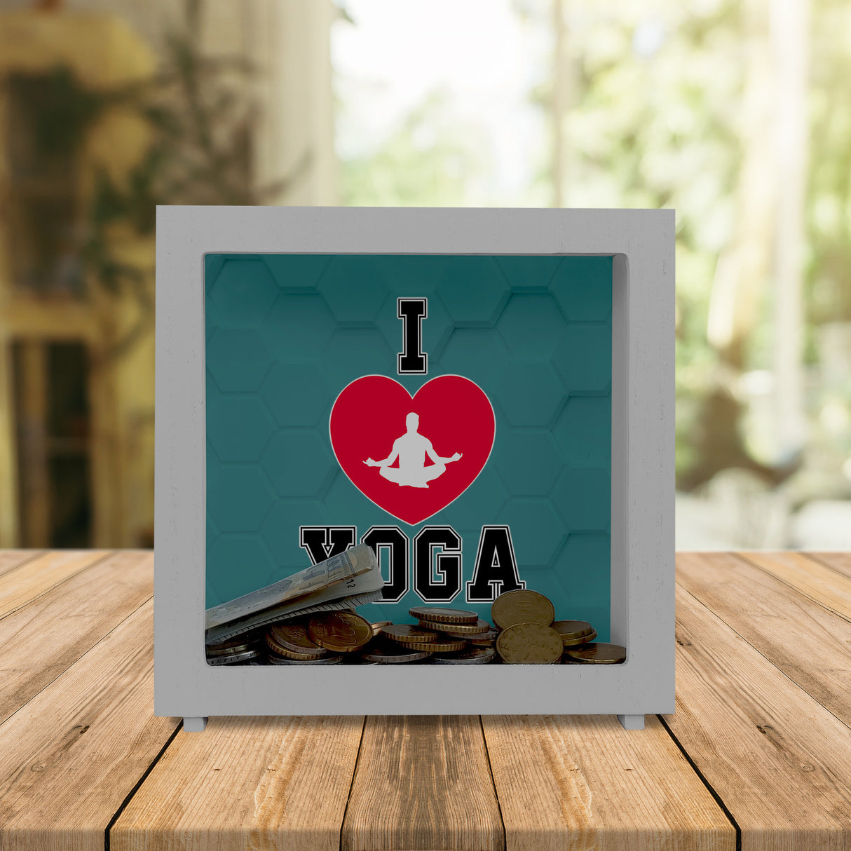 I love Yoga Spardose für Yogalehrer