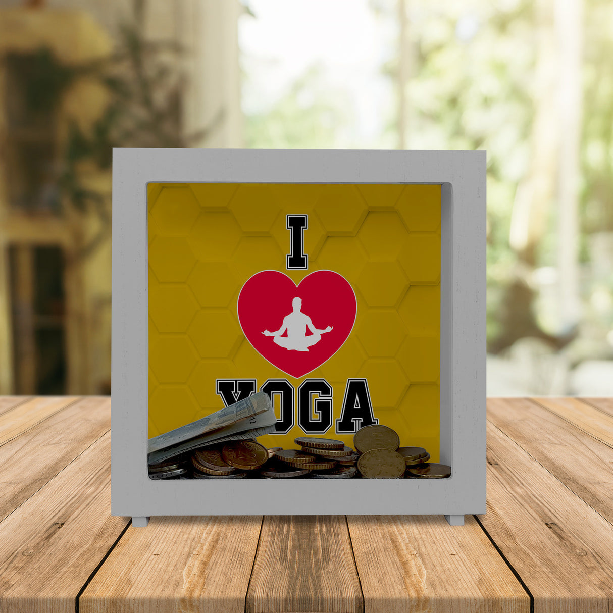 I love Yoga Spardose für Yogalehrer