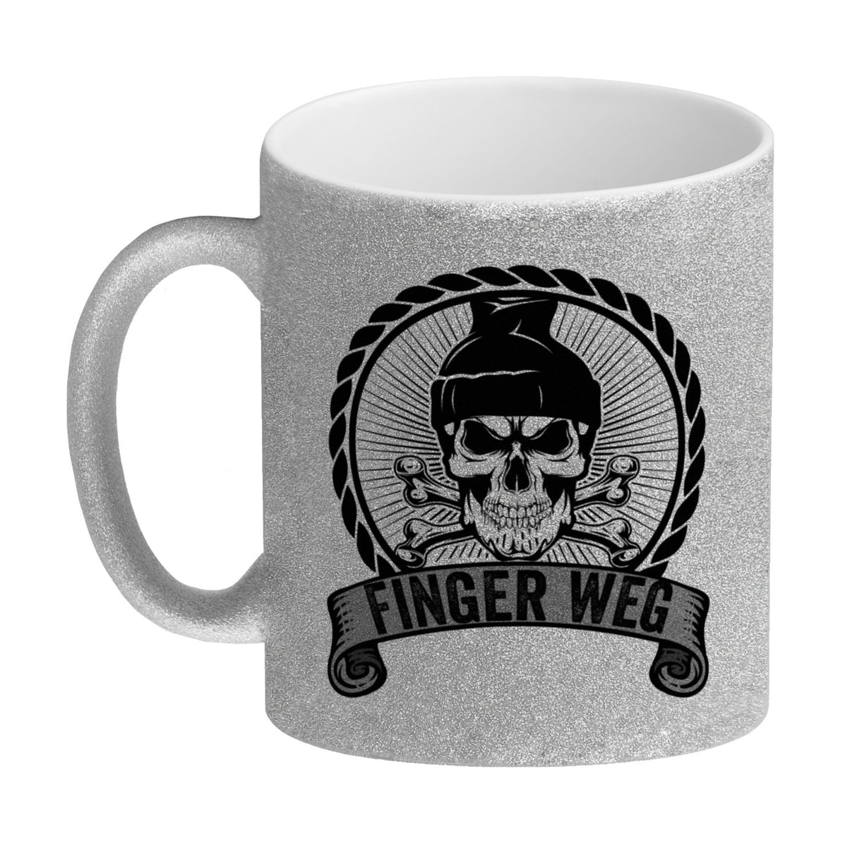 Totenkopf Finger Weg Kaffeebecher mit Banderole