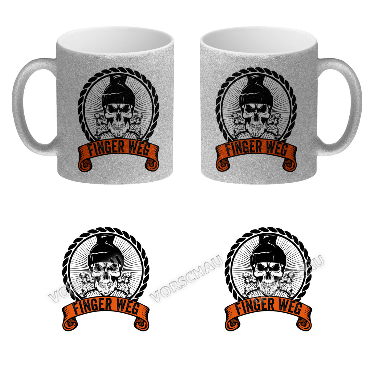 Totenkopf Finger Weg Kaffeebecher mit Banderole