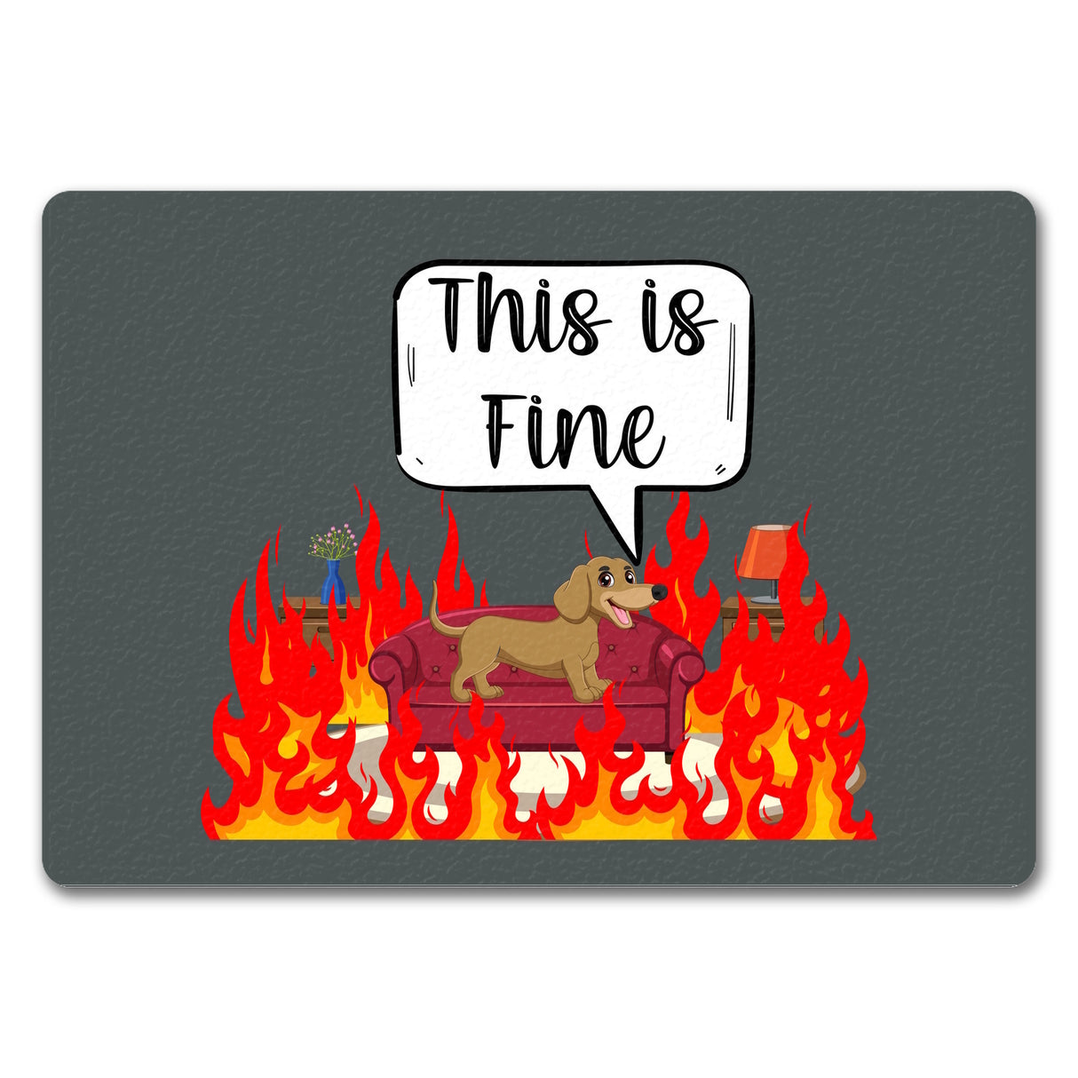 This is fine Fußmatte in 35x50 cm Dackel in brennendem Wohnzimmer