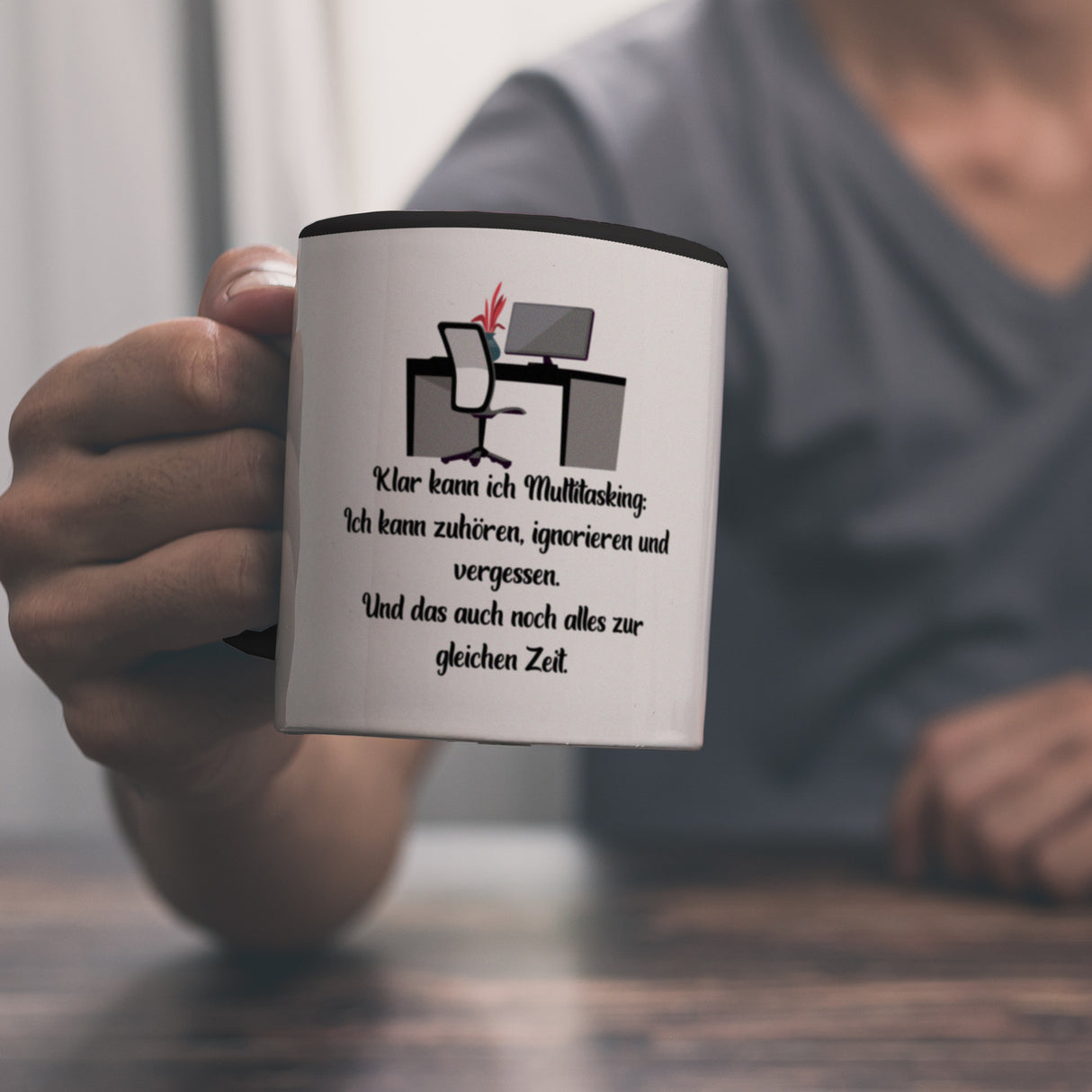 Multitasking Ironie Kaffeebecher mit Spruch für das Büro