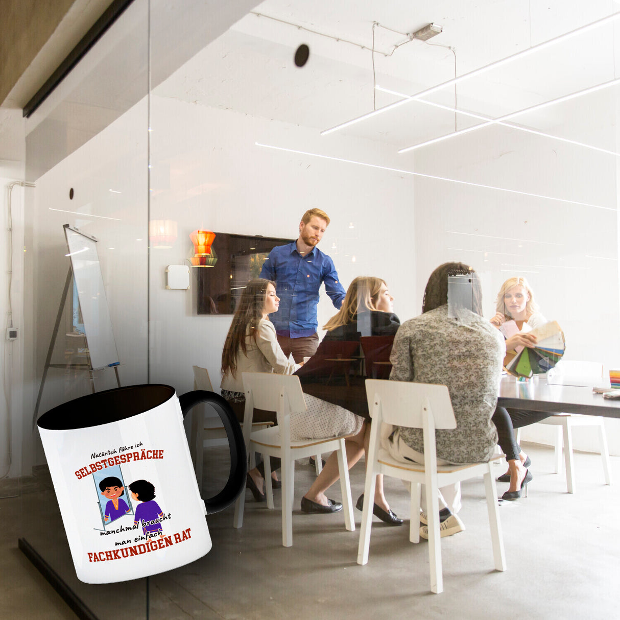 Spiegelbild und Selbstgespräche Kaffeebecher mit Spruch fürs Büro