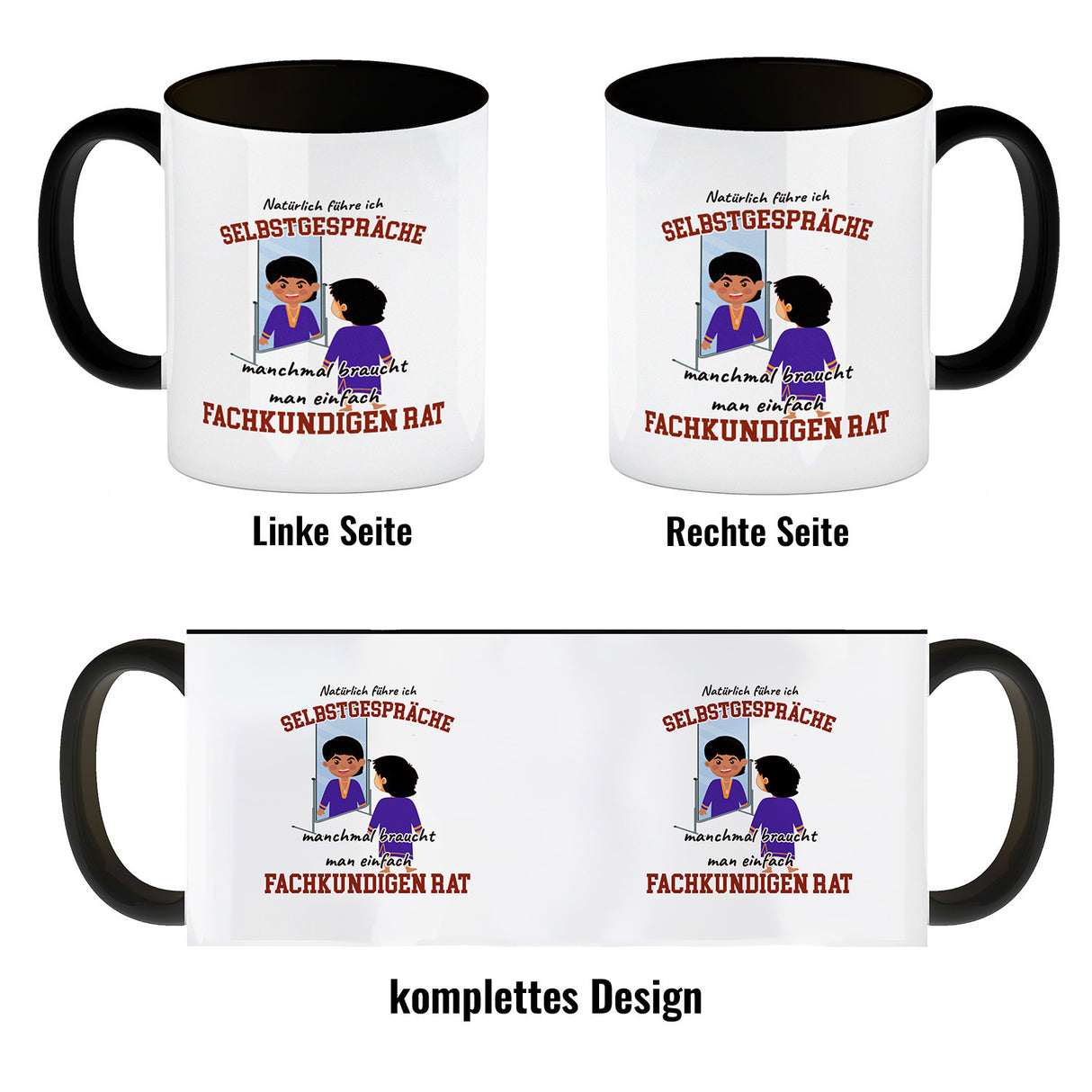 Spiegelbild und Selbstgespräche Kaffeebecher mit Spruch fürs Büro
