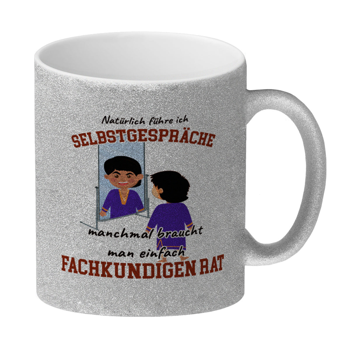 Spiegelbild und Selbstgespräche Kaffeebecher mit Spruch fürs Büro