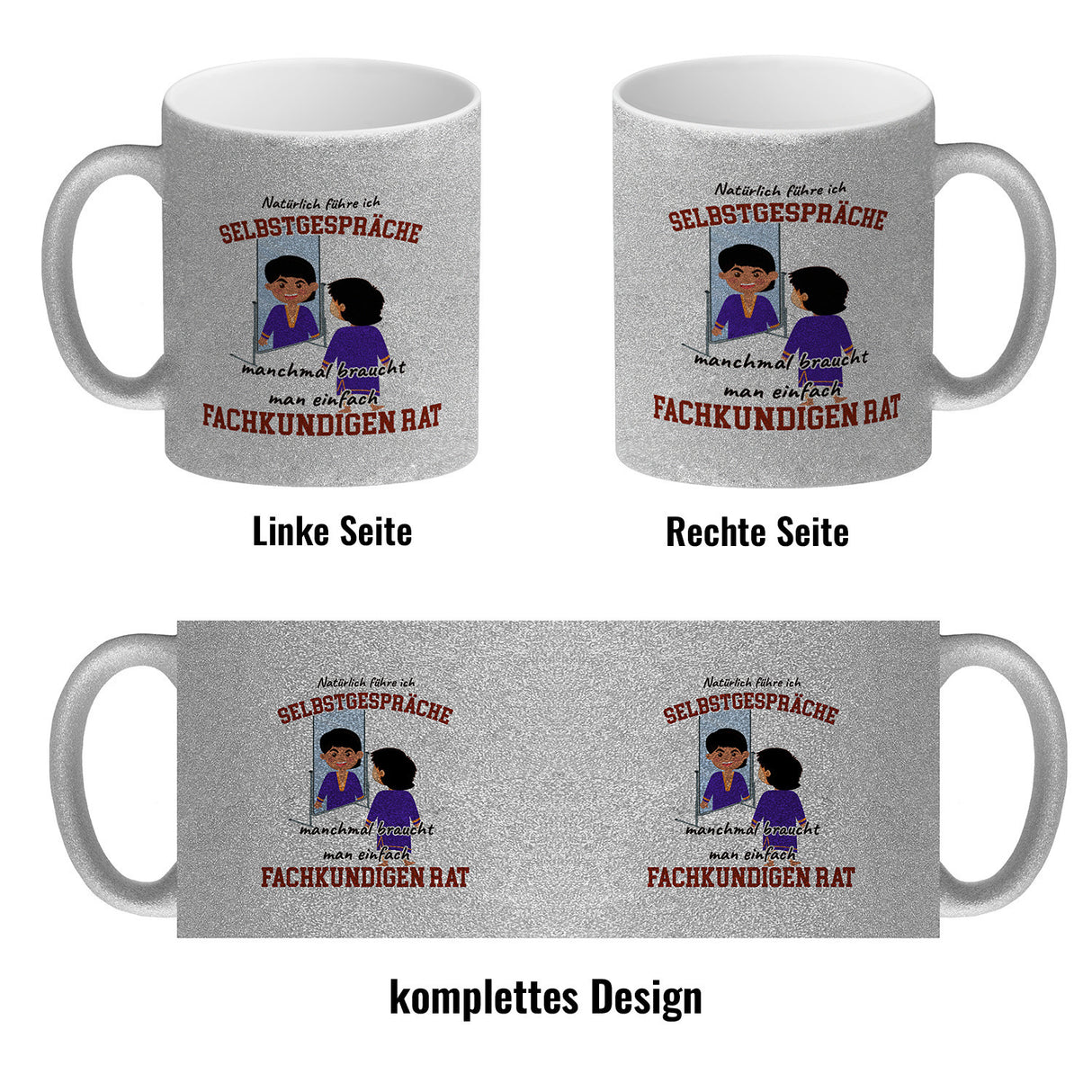 Spiegelbild und Selbstgespräche Kaffeebecher mit Spruch fürs Büro
