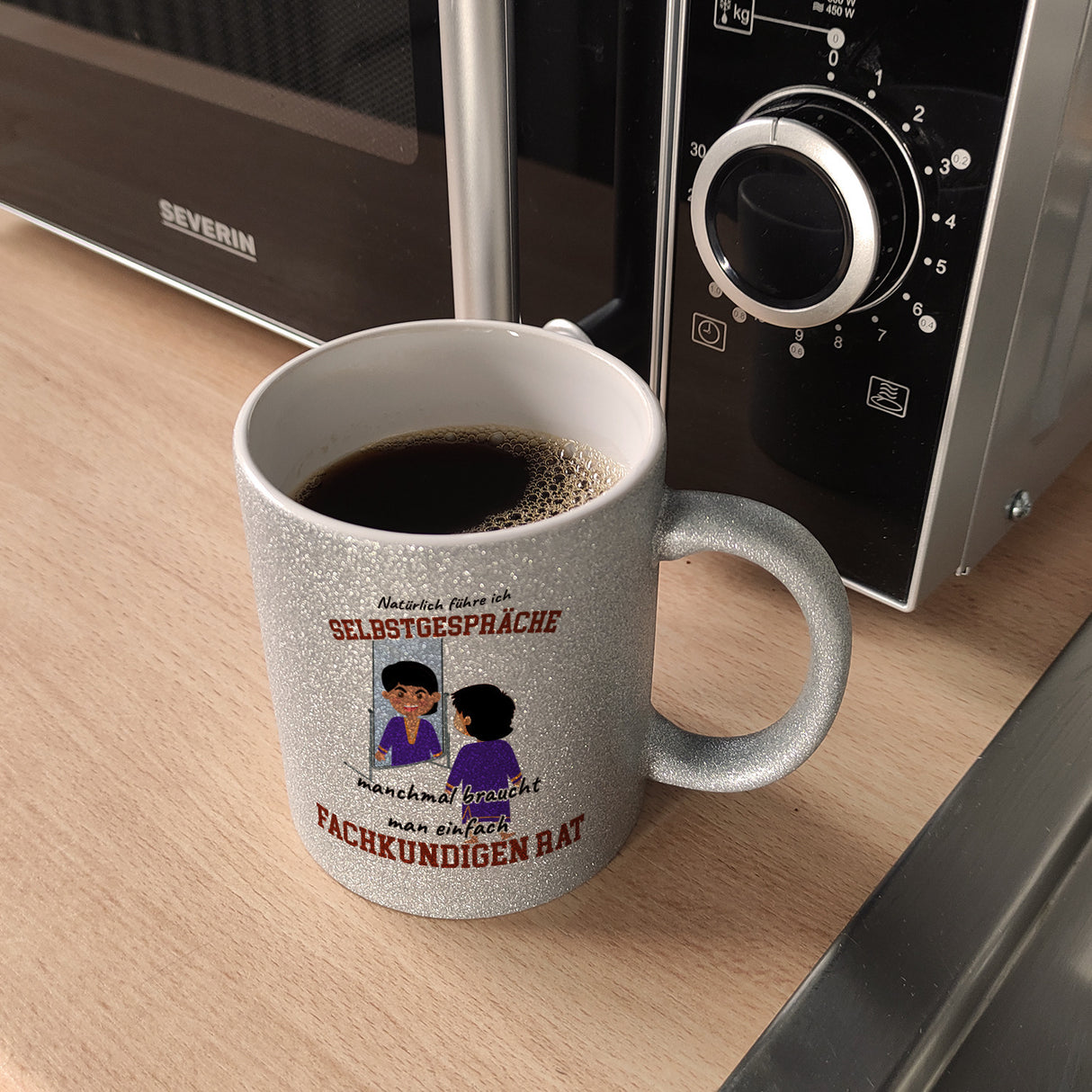 Spiegelbild und Selbstgespräche Kaffeebecher mit Spruch fürs Büro