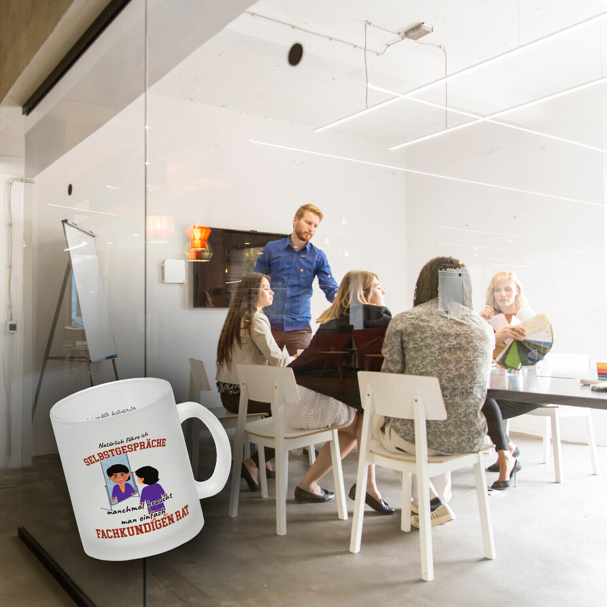 Spiegelbild und Selbstgespräche Kaffeebecher mit Spruch fürs Büro