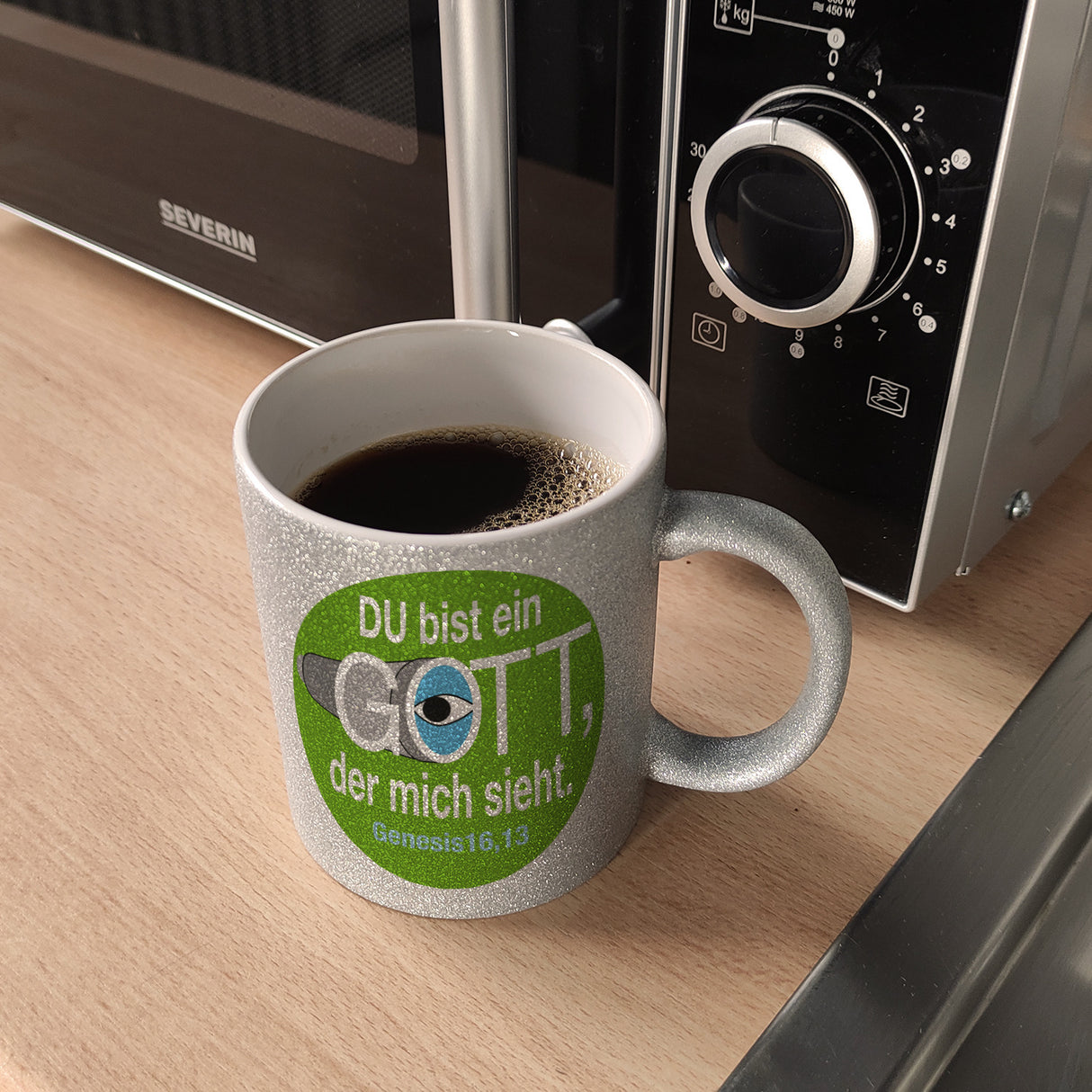 Du bist ein Gott, der mich sieht. Kaffeebecher mit Bibel Zitat