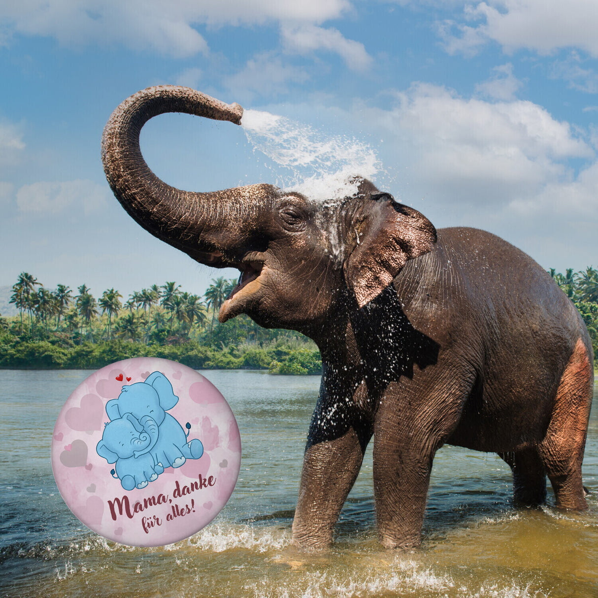 Mama, danke für alles Magnet rund mit niedlichem Elefant