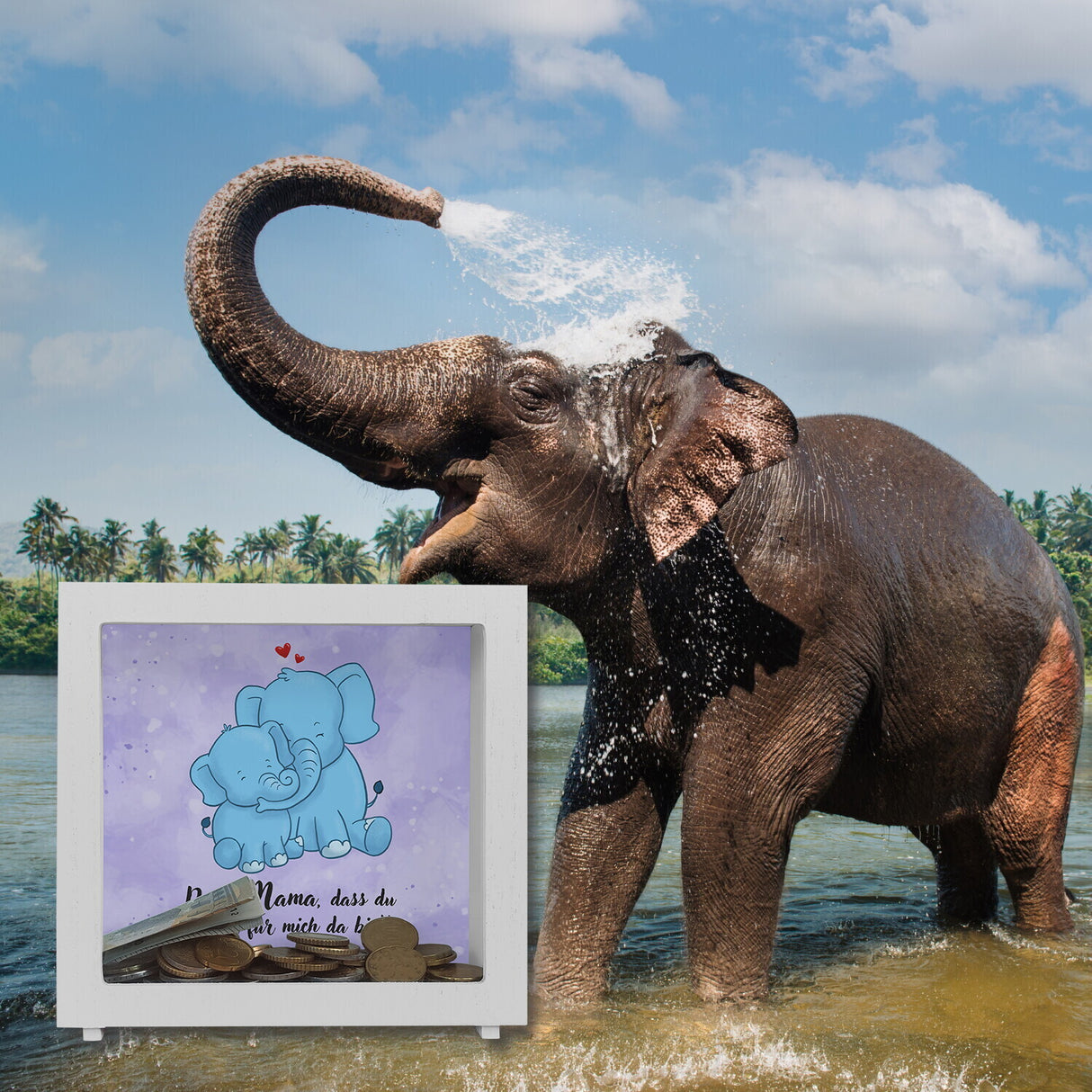 Danke Mama, dass du für mich da bist Spardose mit Elefant