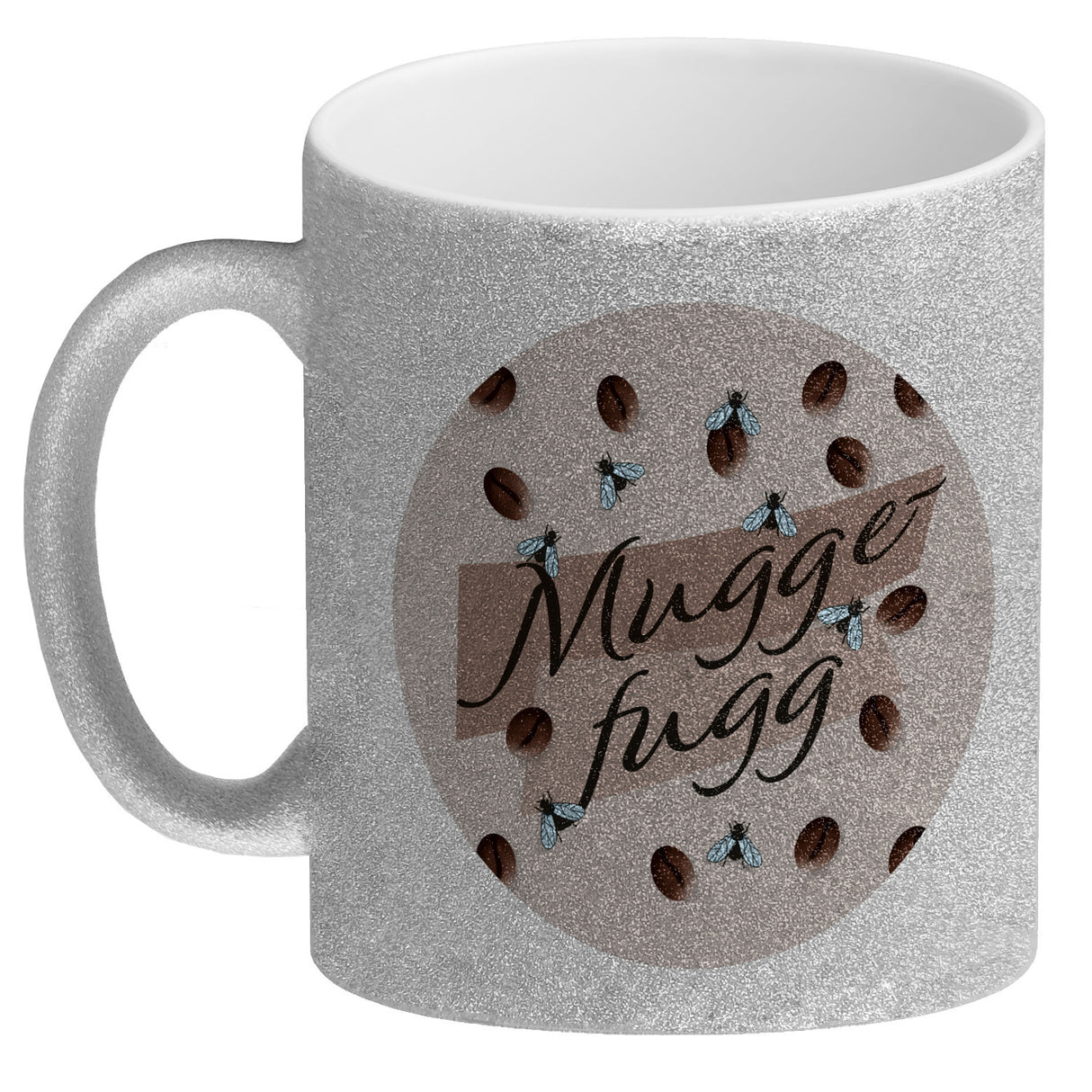 Muggefugg Malzkaffee Kaffeebecher mit Kaffeebohnen und Fliegen blau