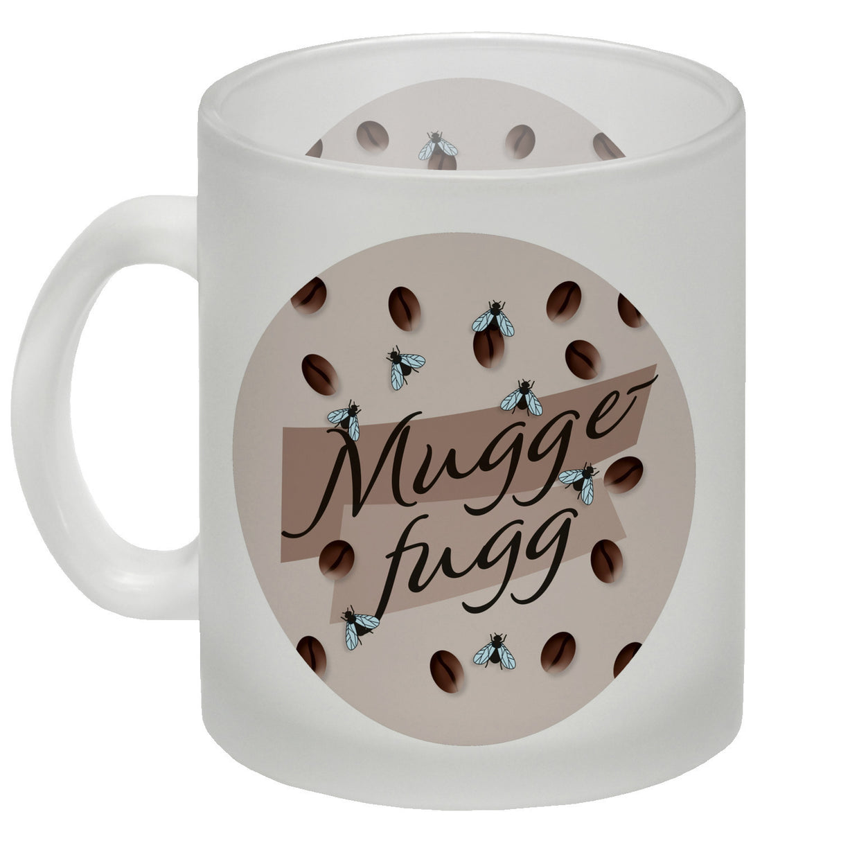Muggefugg Malzkaffee Kaffeebecher mit Kaffeebohnen und Fliegen blau