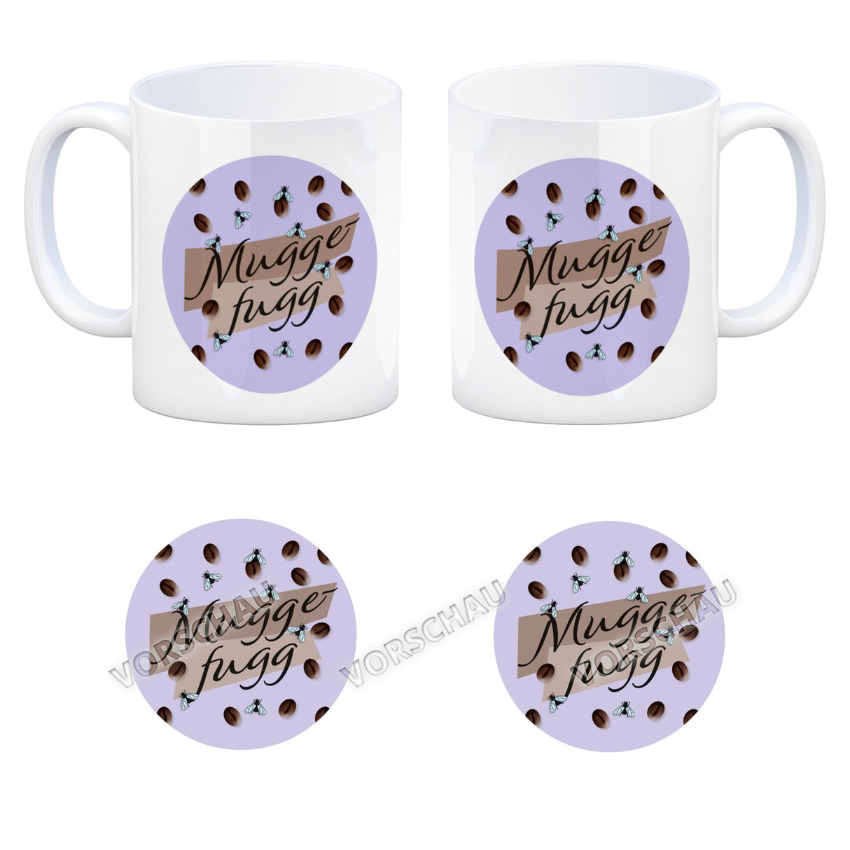 Muggefugg Malzkaffee Kaffeebecher mit Kaffeebohnen und Fliegen blau