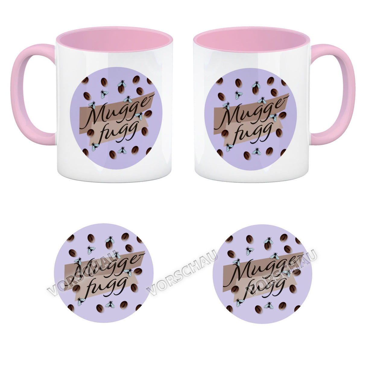 Muggefugg Malzkaffee Kaffeebecher mit Kaffeebohnen und Fliegen blau
