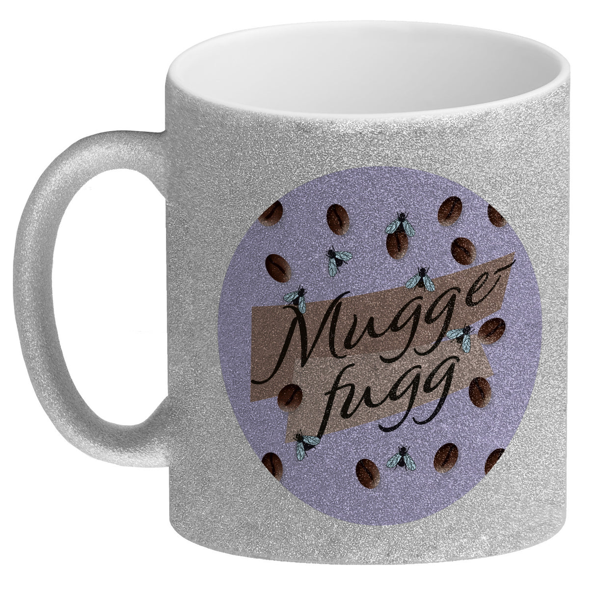 Muggefugg Malzkaffee Kaffeebecher mit Kaffeebohnen und Fliegen blau