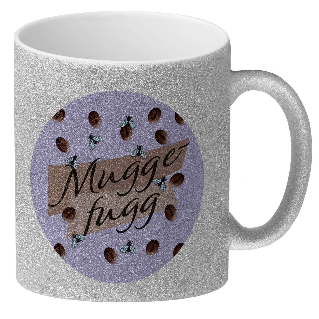 Muggefugg Malzkaffee Kaffeebecher mit Kaffeebohnen und Fliegen blau
