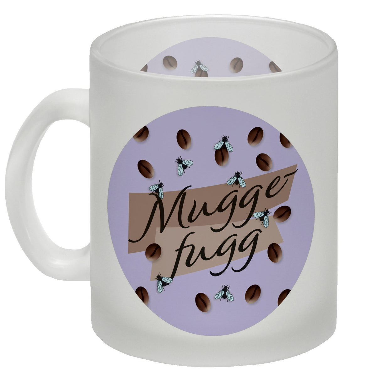 Muggefugg Malzkaffee Kaffeebecher mit Kaffeebohnen und Fliegen blau