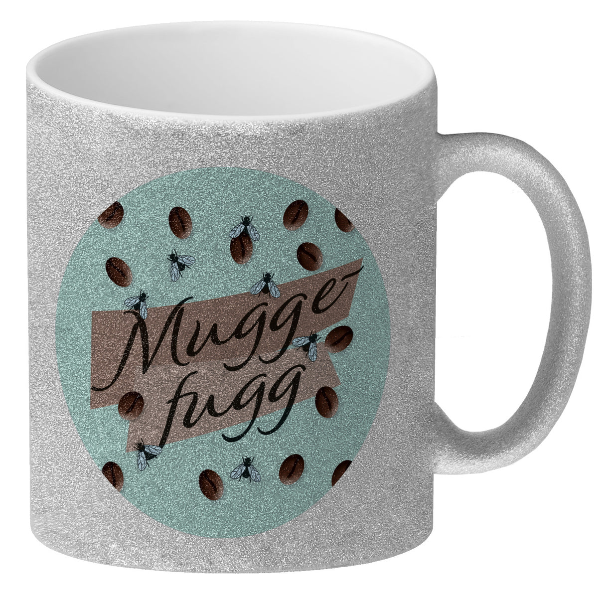 Muggefugg Malzkaffee Kaffeebecher mit Kaffeebohnen und Fliegen blau