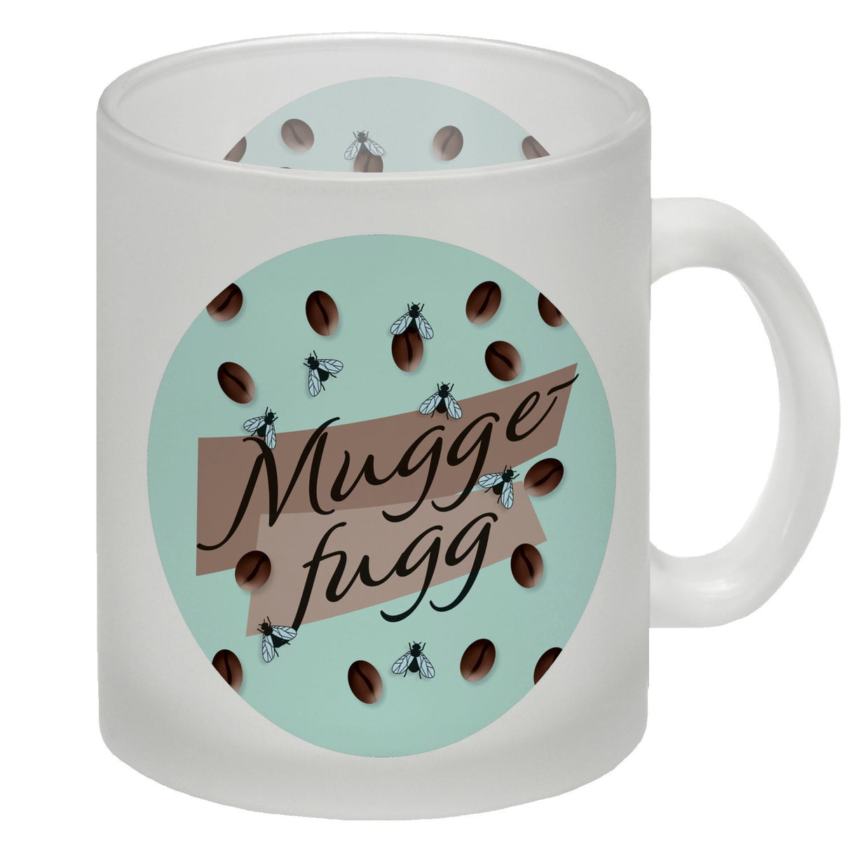 Muggefugg Malzkaffee Kaffeebecher mit Kaffeebohnen und Fliegen blau