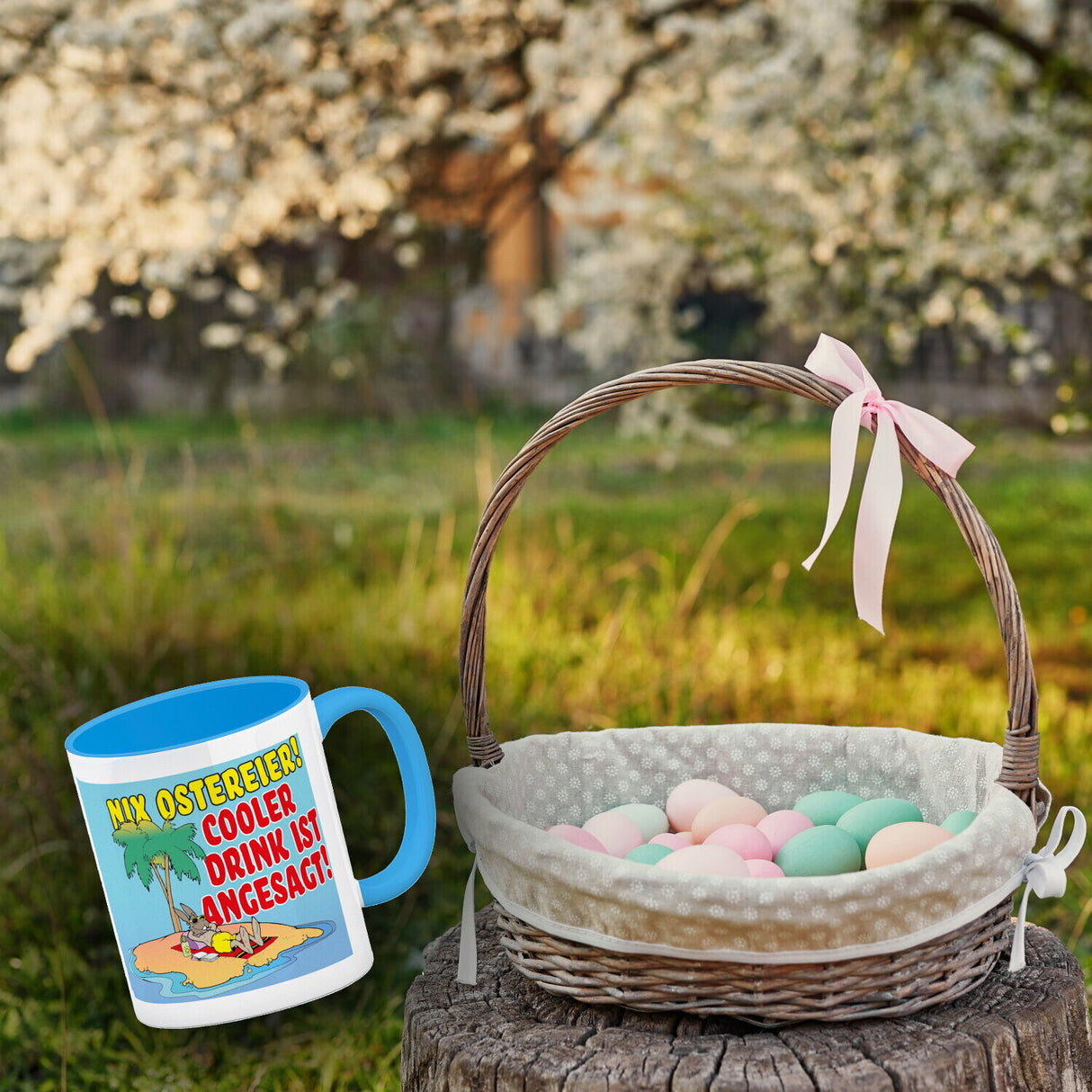Osterhase im Urlaub Kaffeebecher mit Spruch