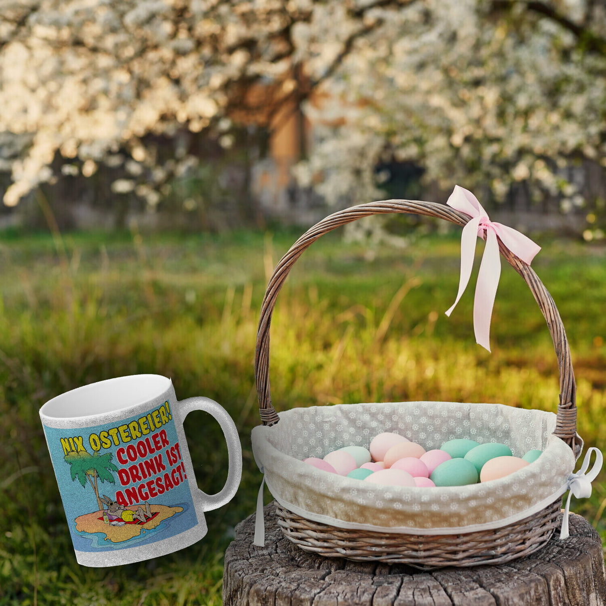 Osterhase im Urlaub Kaffeebecher mit Spruch