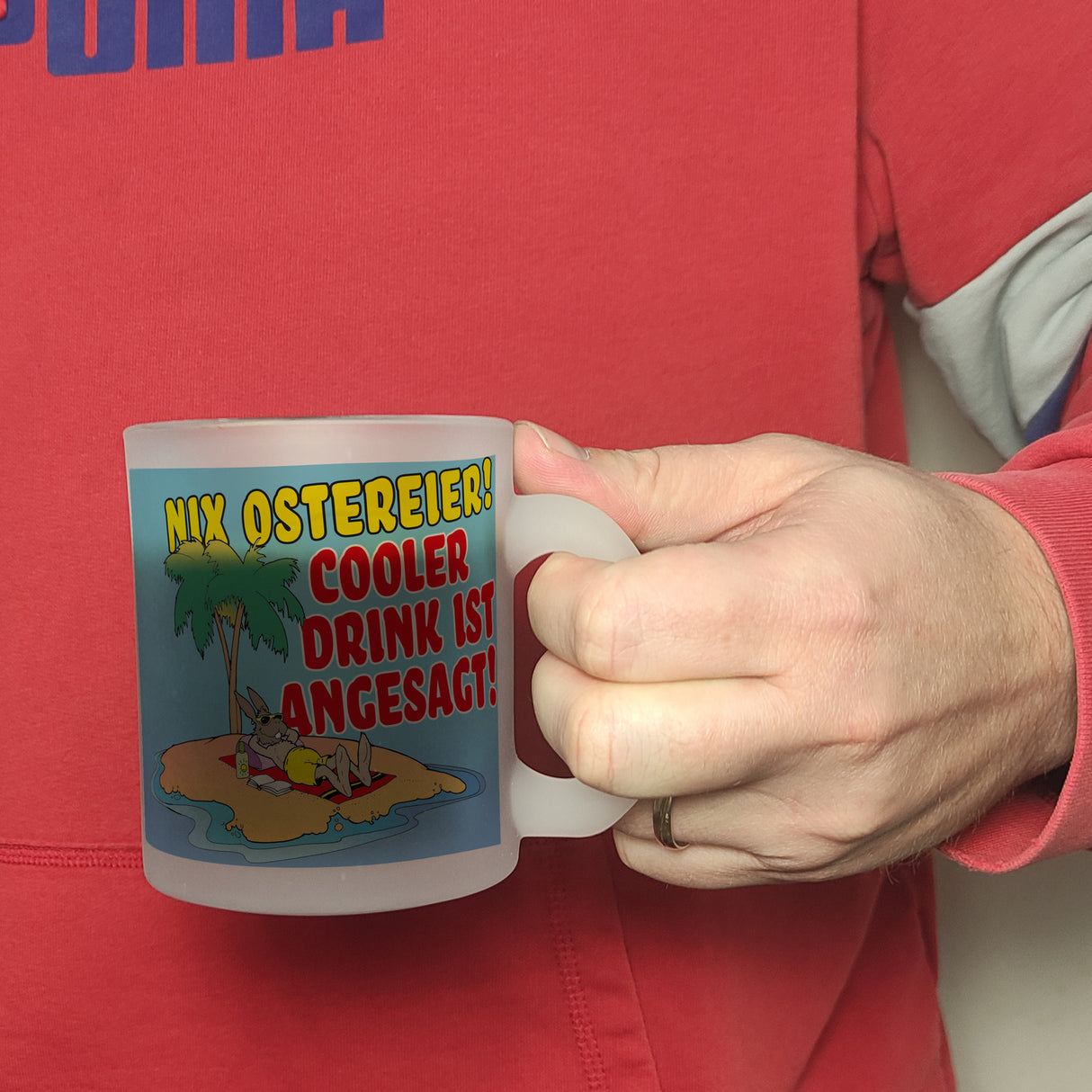 Osterhase im Urlaub Kaffeebecher mit Spruch
