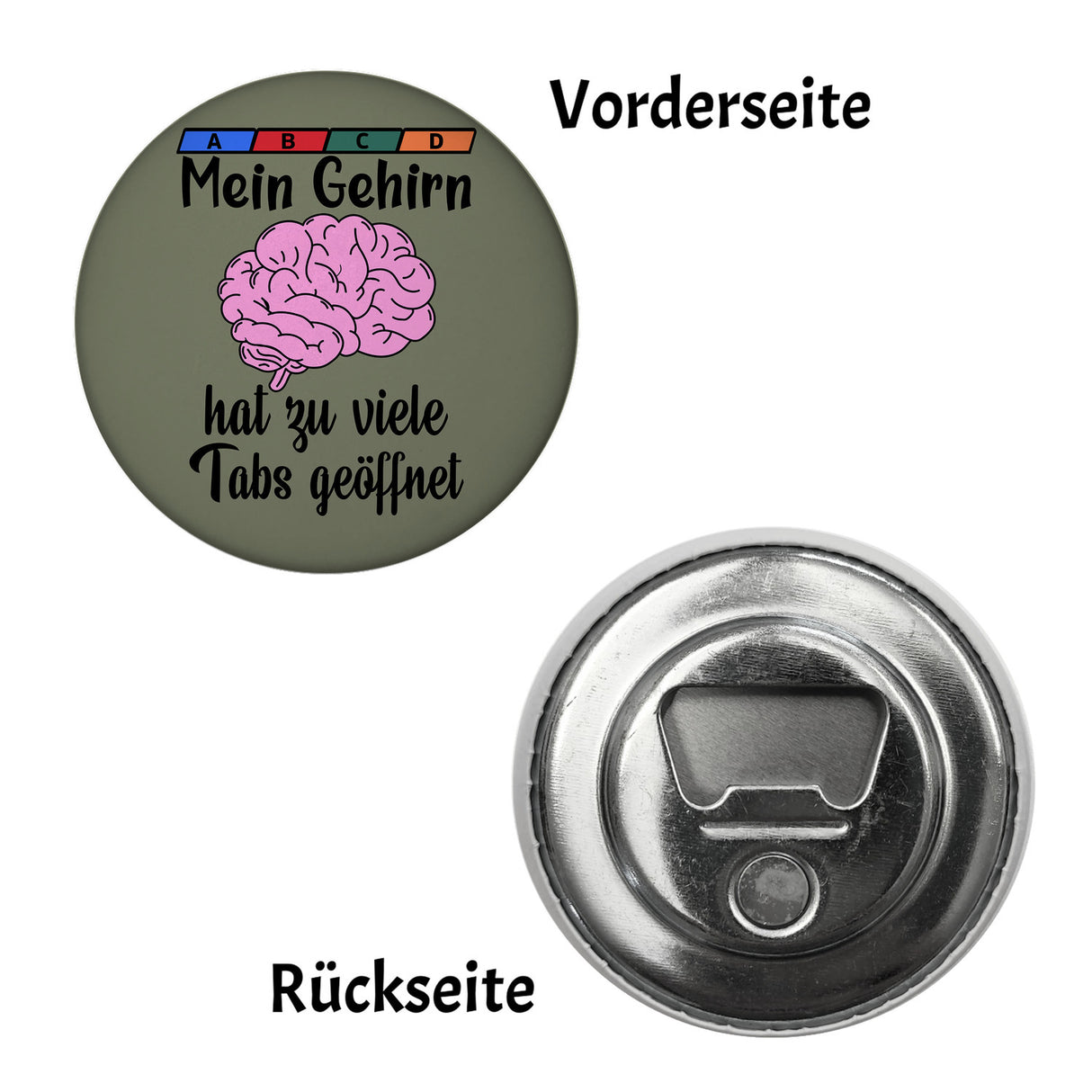 Überforderung Magnet rund mit Spruch Mein Gehirn hat zu viele Tabs geöffnet