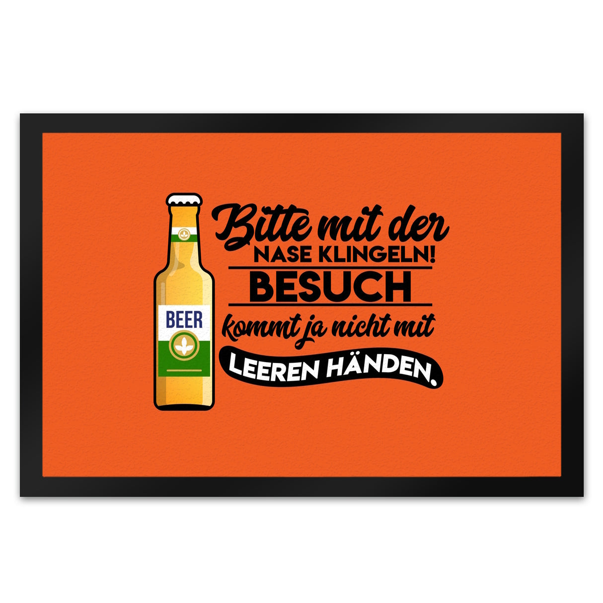 Bitte mit der Nase klingeln Fußmatte in 35x50 cm in orange mit Spruch und Biermotiv