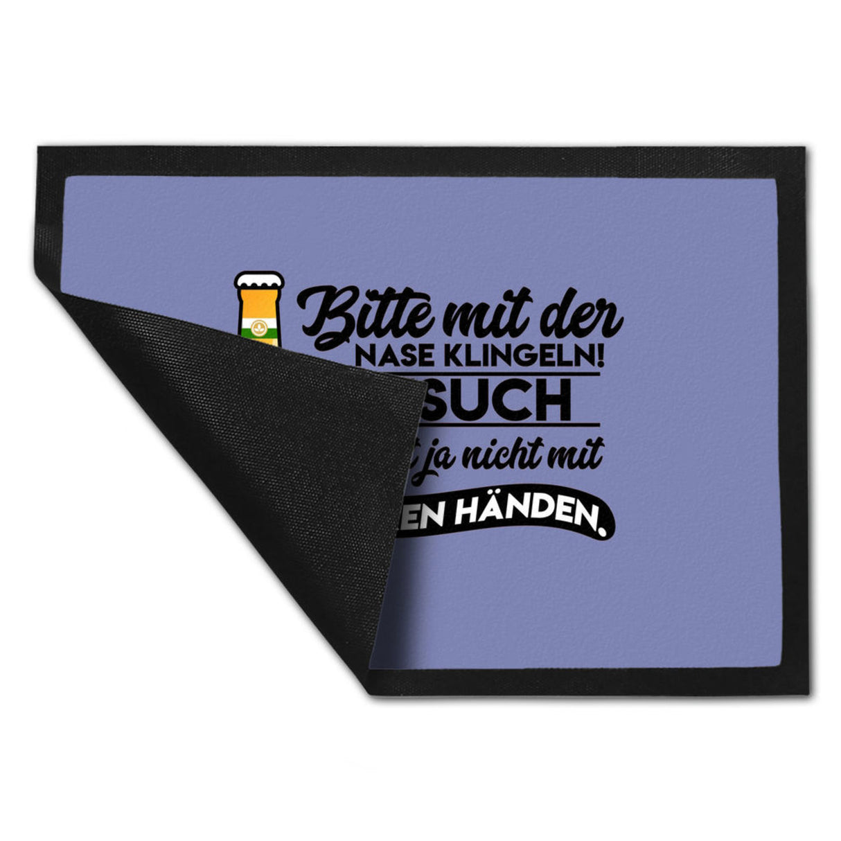 Bitte mit der Nase klingeln Fußmatte in 35x50 cm in orange mit Spruch und Biermotiv