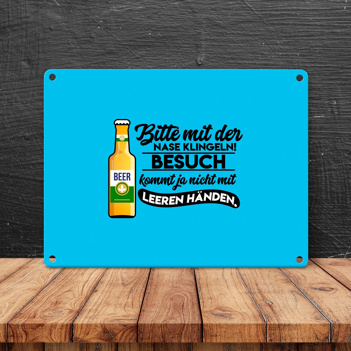 Bitte mit der Nase klingeln Metallschild in 15x20 cm in braun mit Biermotiv
