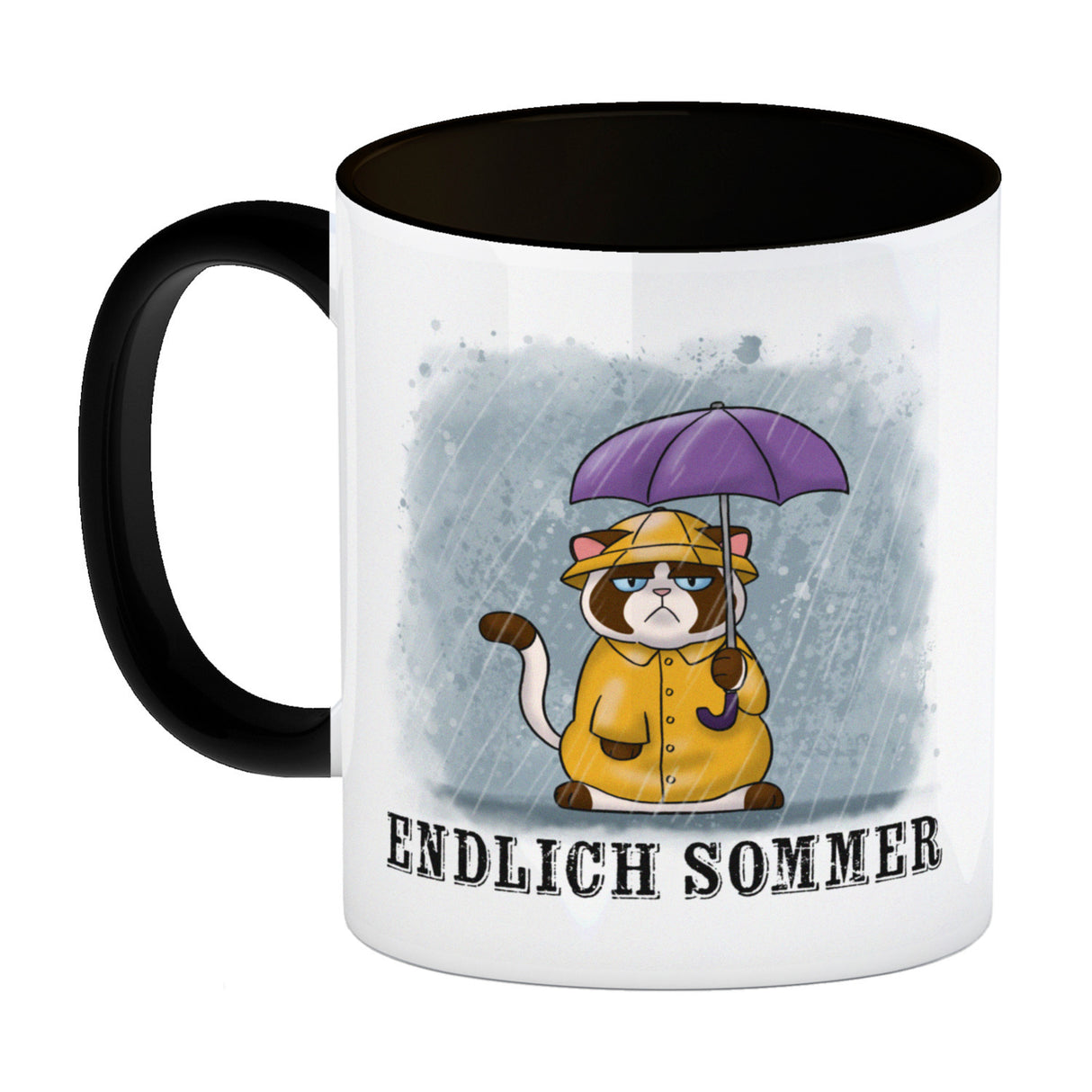 Endlich Sommer Kaffeebecher mit grummeliger Katze