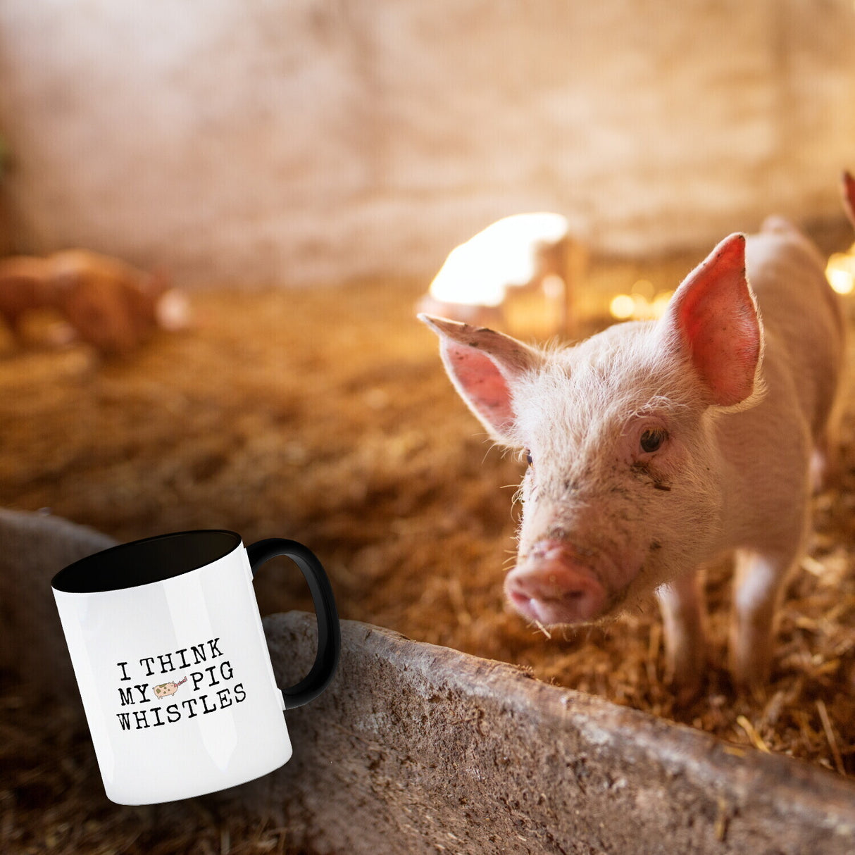 Denglisch Kaffeebecher mit Spruch - I think my pig whistles