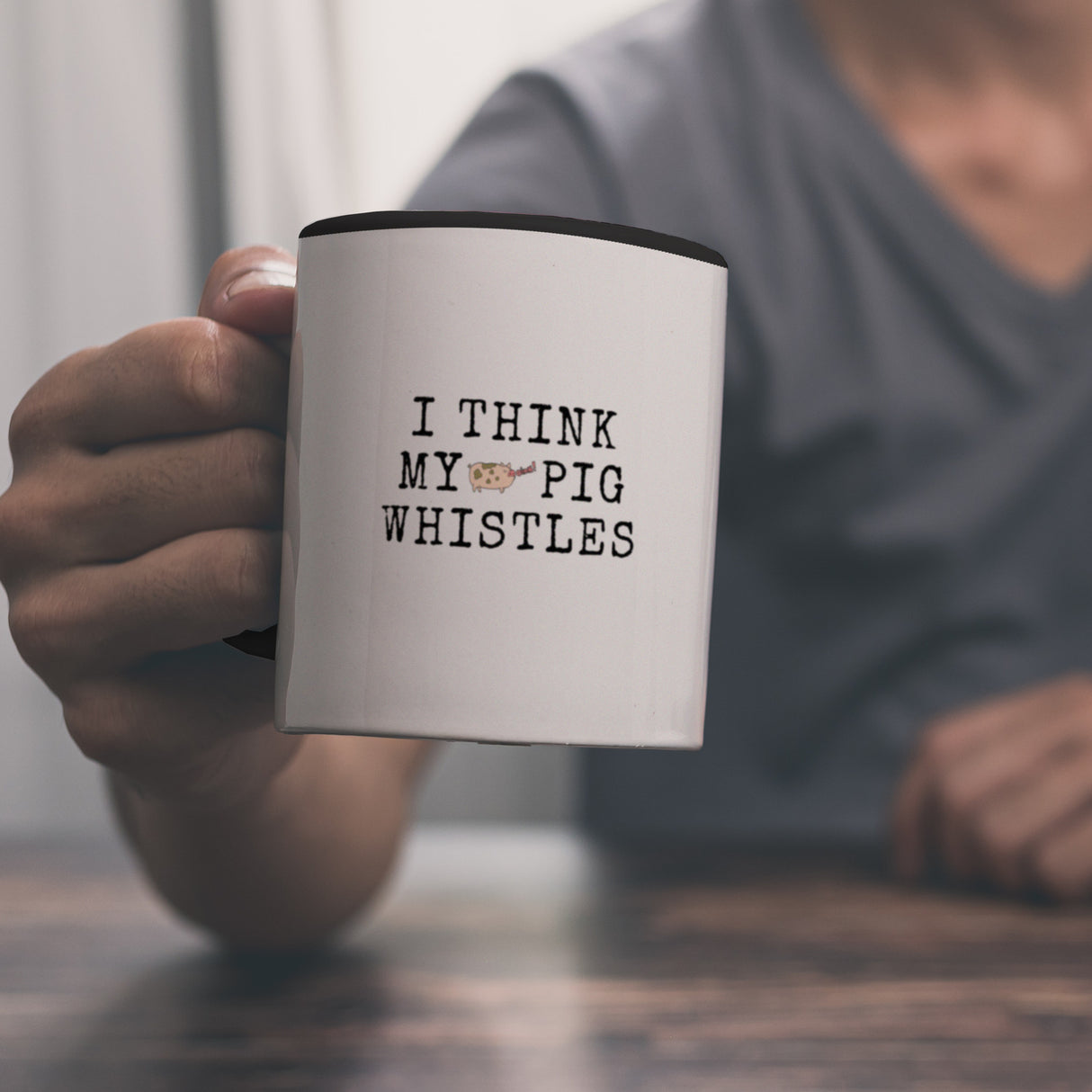 Denglisch Kaffeebecher mit Spruch - I think my pig whistles