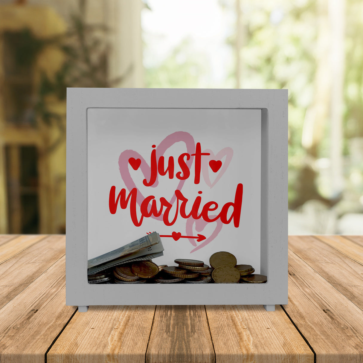 Just married Hochzeit Spardose mit Spruch