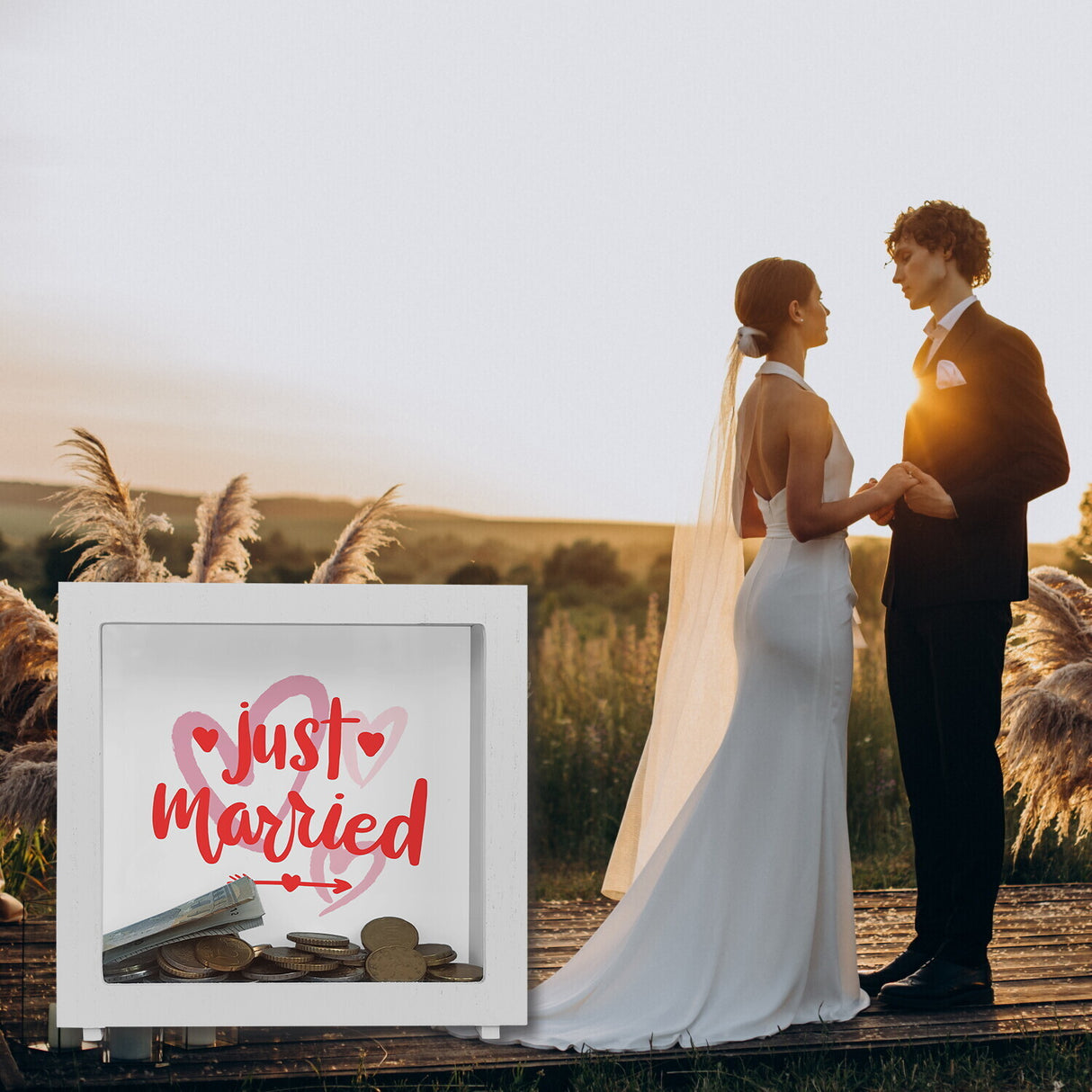 Just married Hochzeit Spardose mit Spruch
