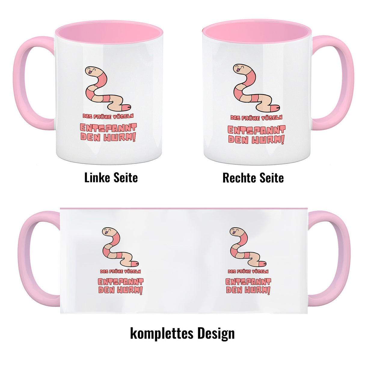 Morgenlatte Kaffeebecher mit Spruch Das frühe Vögeln entspannt den Wurm