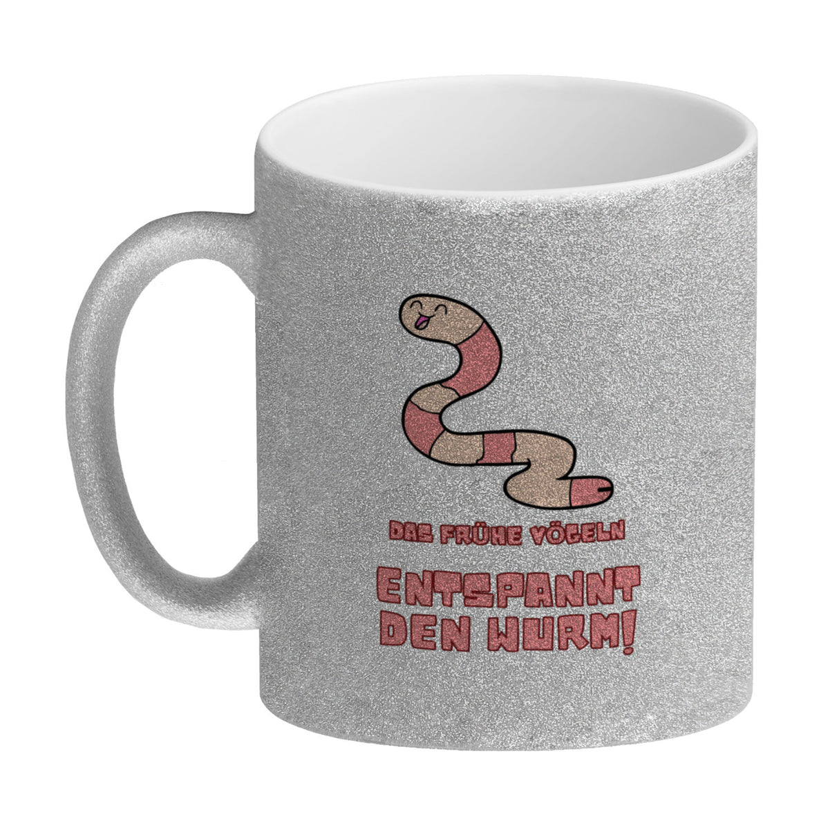 Morgenlatte Kaffeebecher mit Spruch Das frühe Vögeln entspannt den Wurm