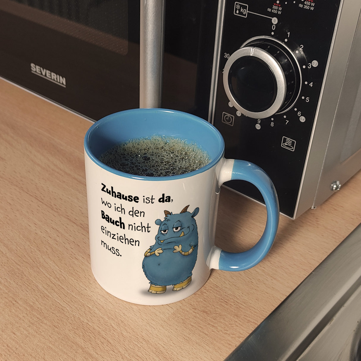 Freches Monster Kaffeebecher mit lustigem Spruch