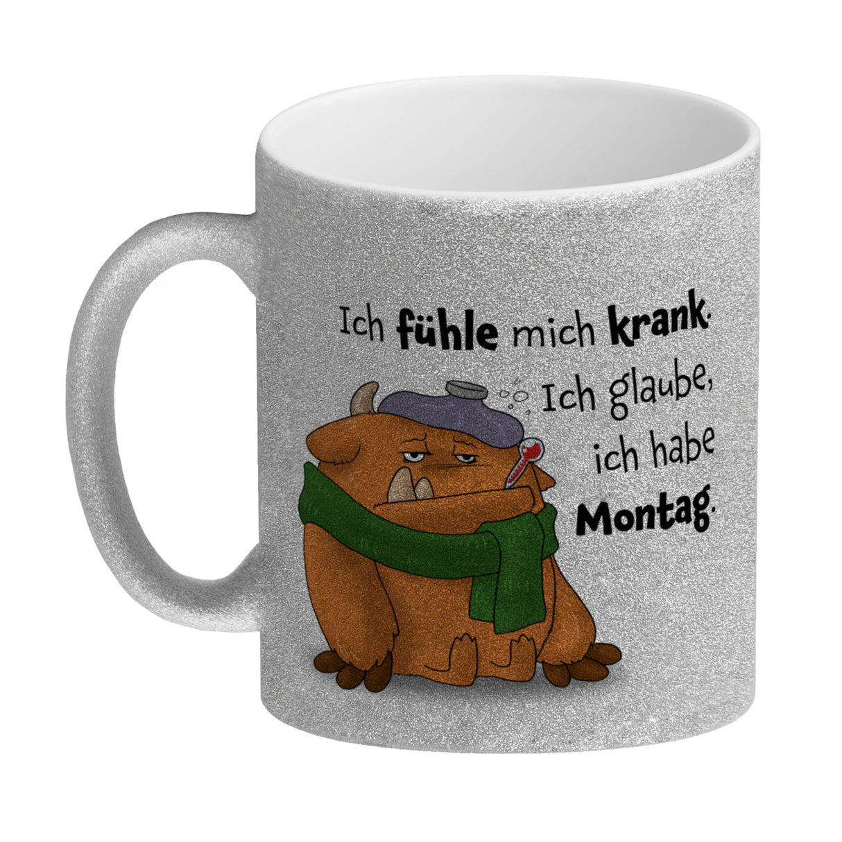 Freches Monster in orange Kaffeebecher mit lustigem Spruch