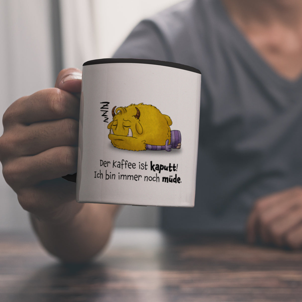 Freches Monster Kaffeebecher mit lustigem Spruch