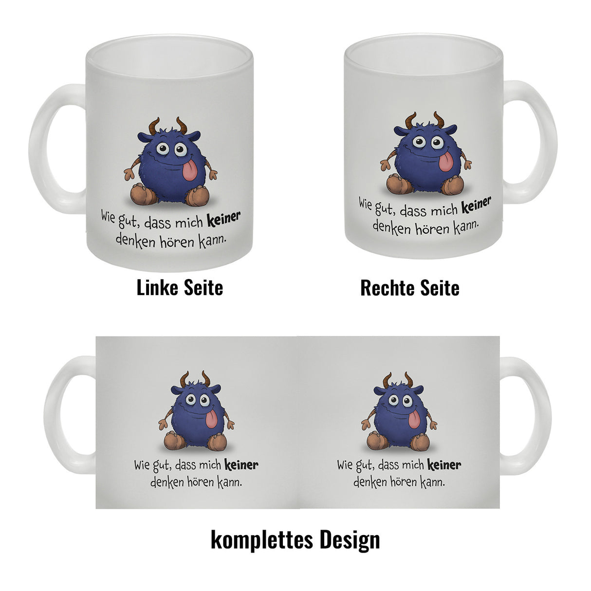 Freches Monster in dunkelblau Kaffeebecher mit lustigem Spruch