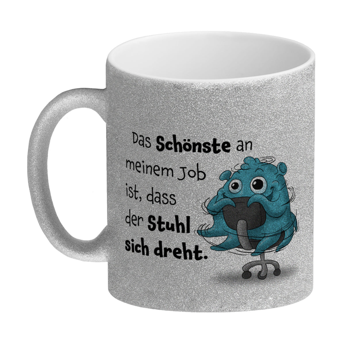 Freches Monster in hellblau Kaffeebecher mit lustigem Spruch