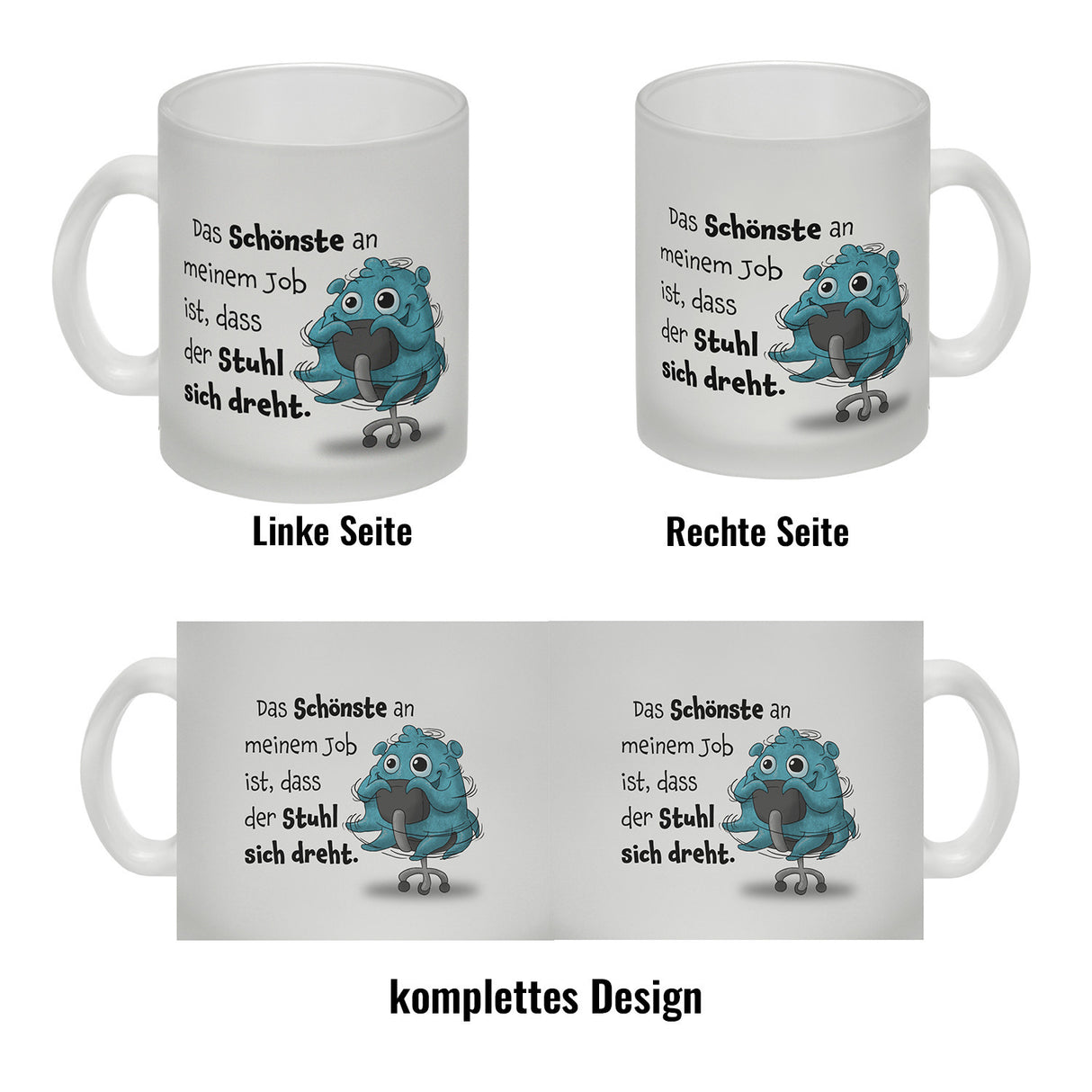 Freches Monster in hellblau Kaffeebecher mit lustigem Spruch