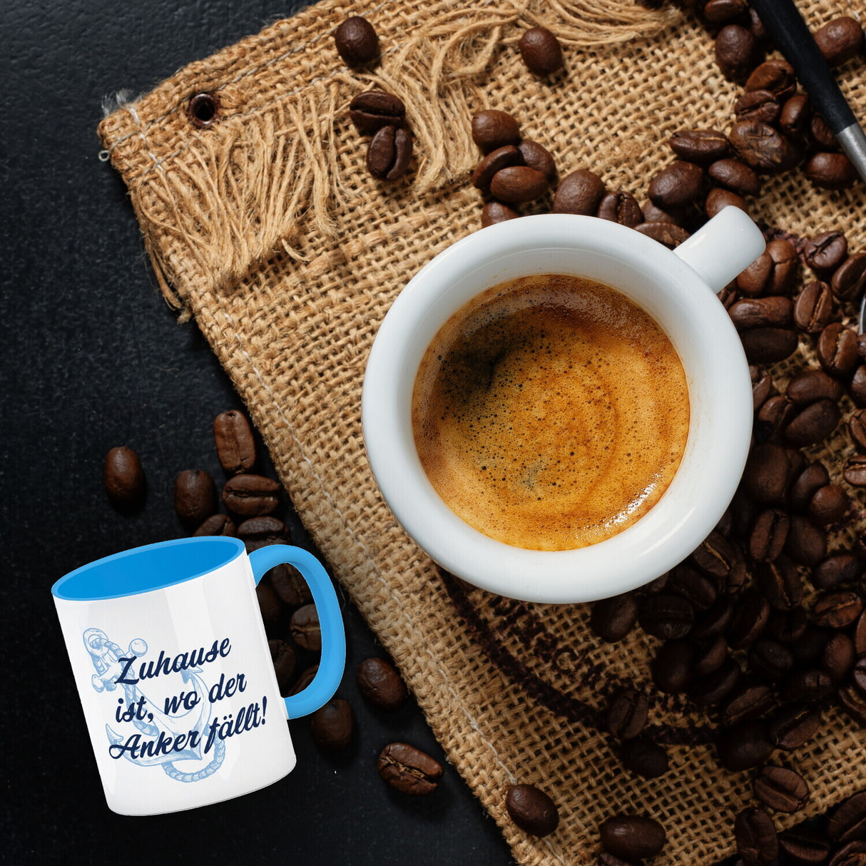 Anker Kaffeebecher mit Spruch Zuhause ist, wo der Anker fällt