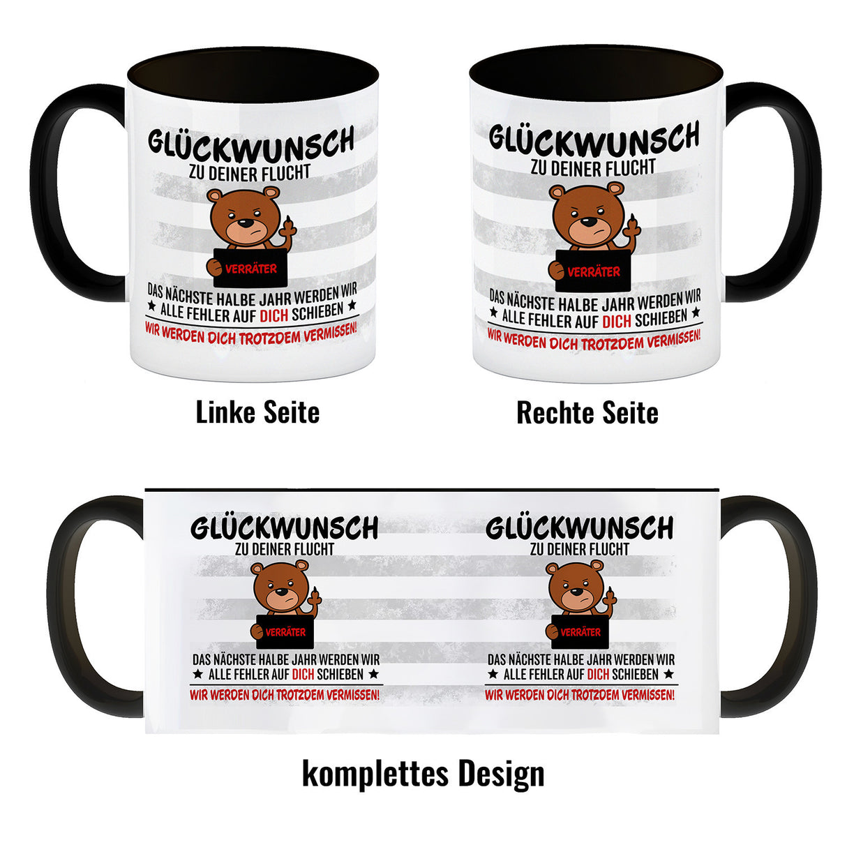 Glückwunsch zur Flucht, Verräter Mittelfinger Kaffeebecher mit Bär