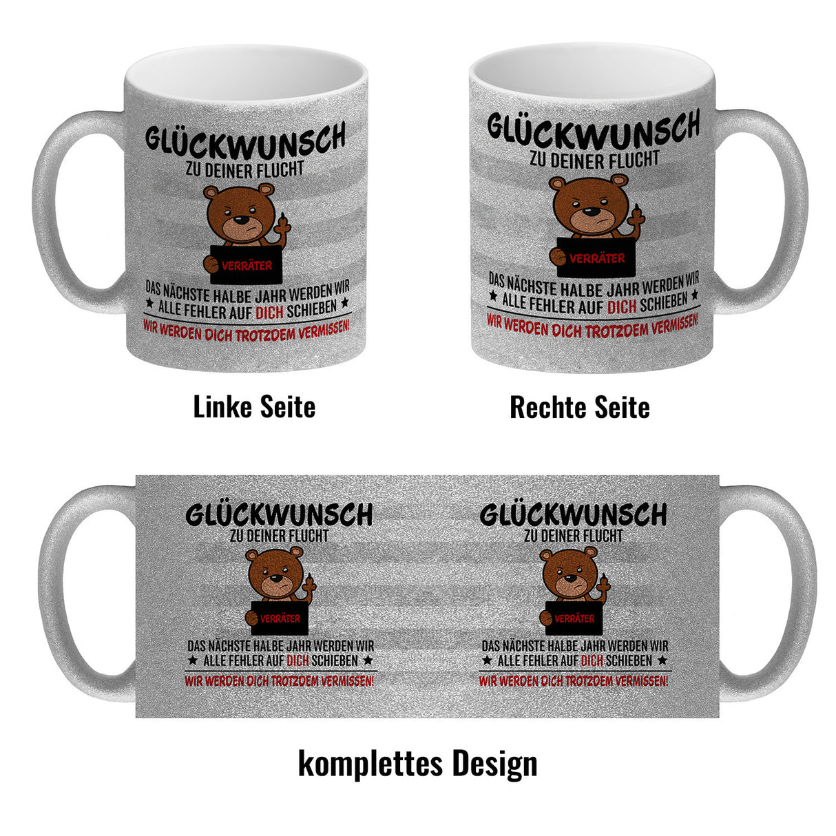 Glückwunsch zur Flucht, Verräter Mittelfinger Kaffeebecher mit Bär