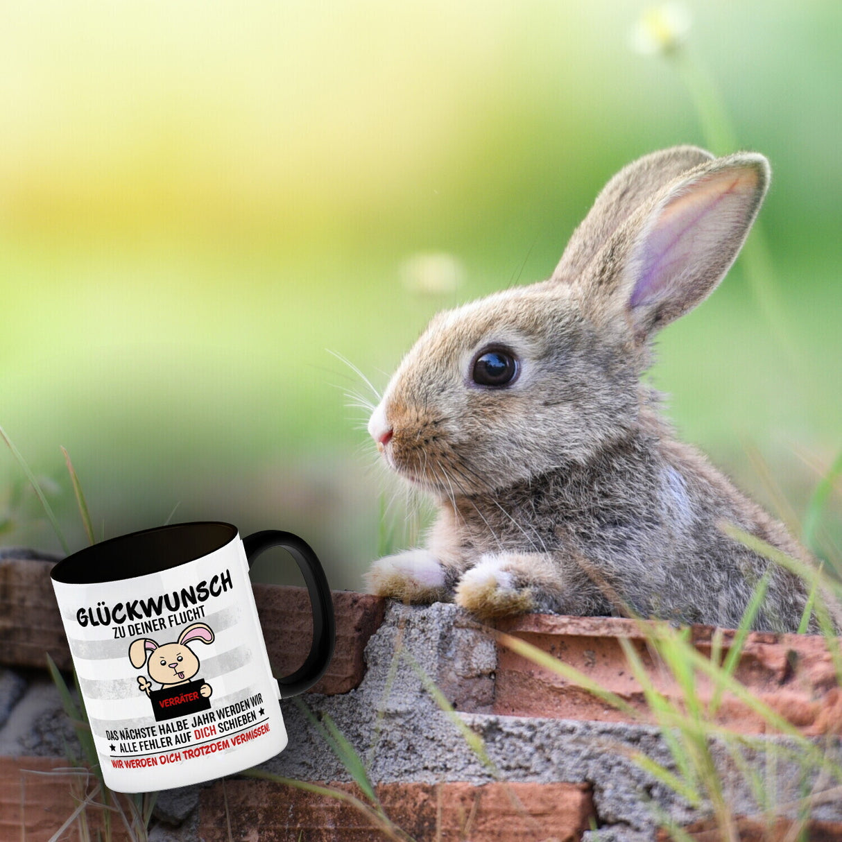 Glückwunsch zur Flucht, Verräter Mittelfinger Kaffeebecher mit Hase