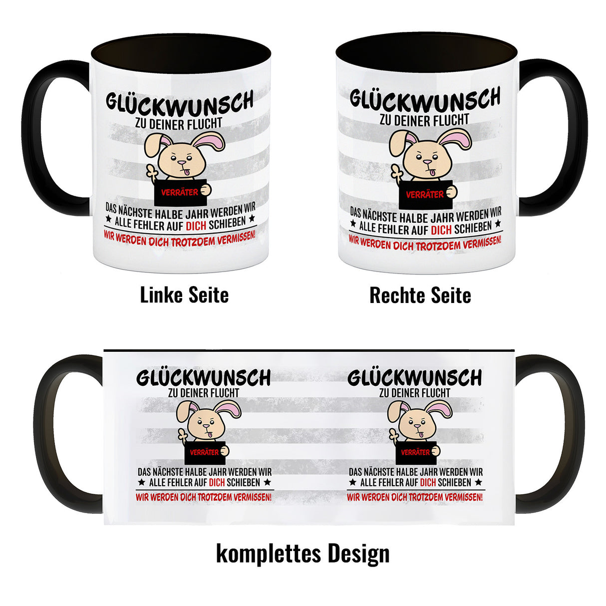 Glückwunsch zur Flucht, Verräter Mittelfinger Kaffeebecher mit Hase